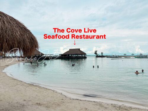 フィリピン セブ島 マクタン島 TheCoveLiveSeafoodRestaurant BluewaterMaribago ビーチから見た位置