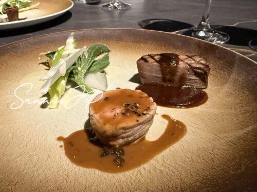 乳飲み仔羊のローストと仔牛舌のグリル モリーユソース