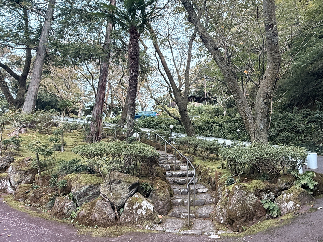 天山湯治郷から戻る石段。木陰が心地よい箱根の帰り道